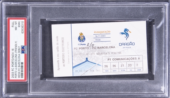 2003 FC Barcelona Friendly Full Ticket From Lionel Messis Debut Game vs. FC Porto (PSA NM-MT 8(MK))